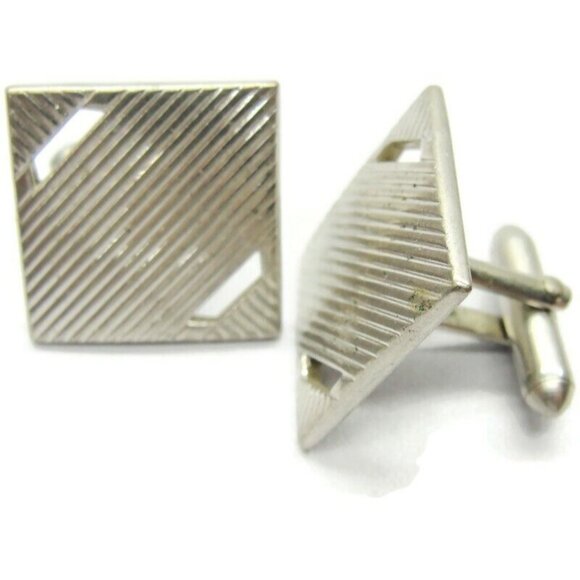 Swank Cufflinks Square Silver Tone Tux Shirt Dress Suit Vintage - Picture 7 of 7